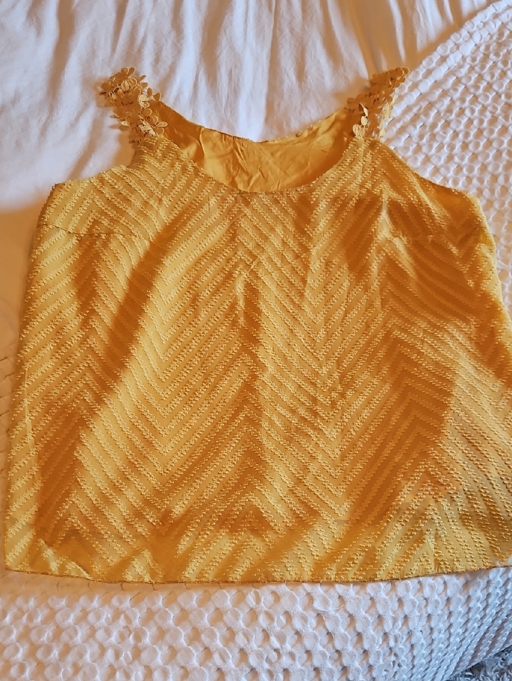 Mustard Yellow Lace-Trim Sleeveless Top 2x